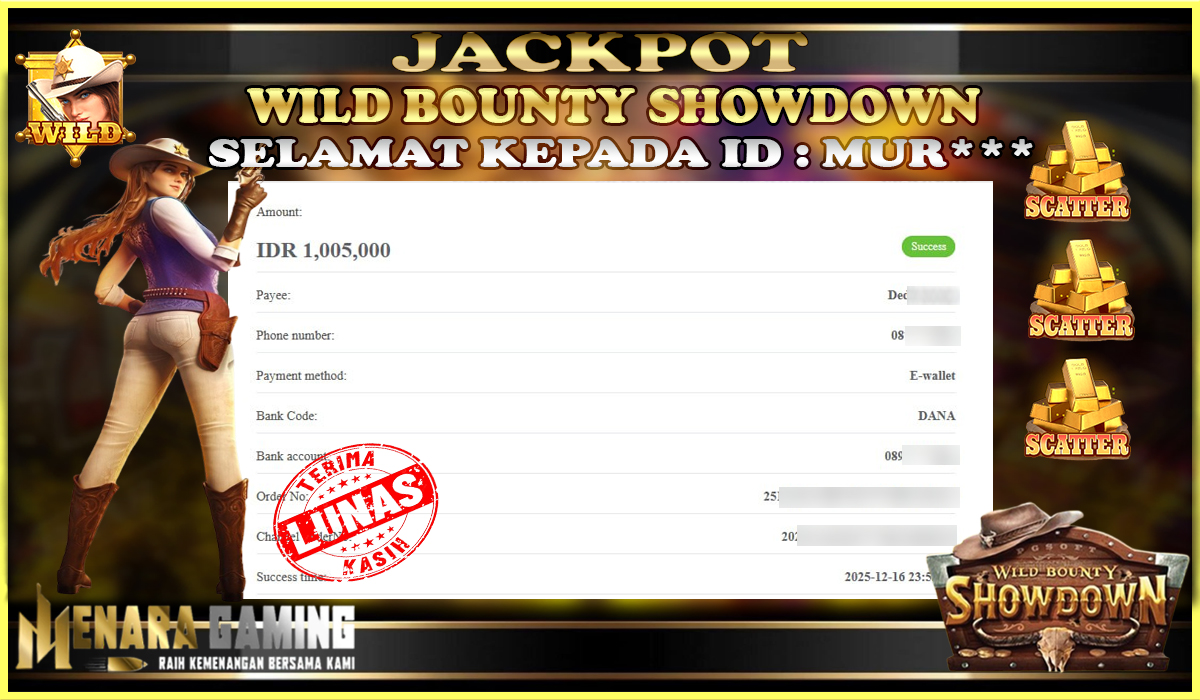 MENARAGAMING JACKPOT PG SOFT WILD BOUNTY SHOWDOWN Rp. 1.000.000,- LUNAS