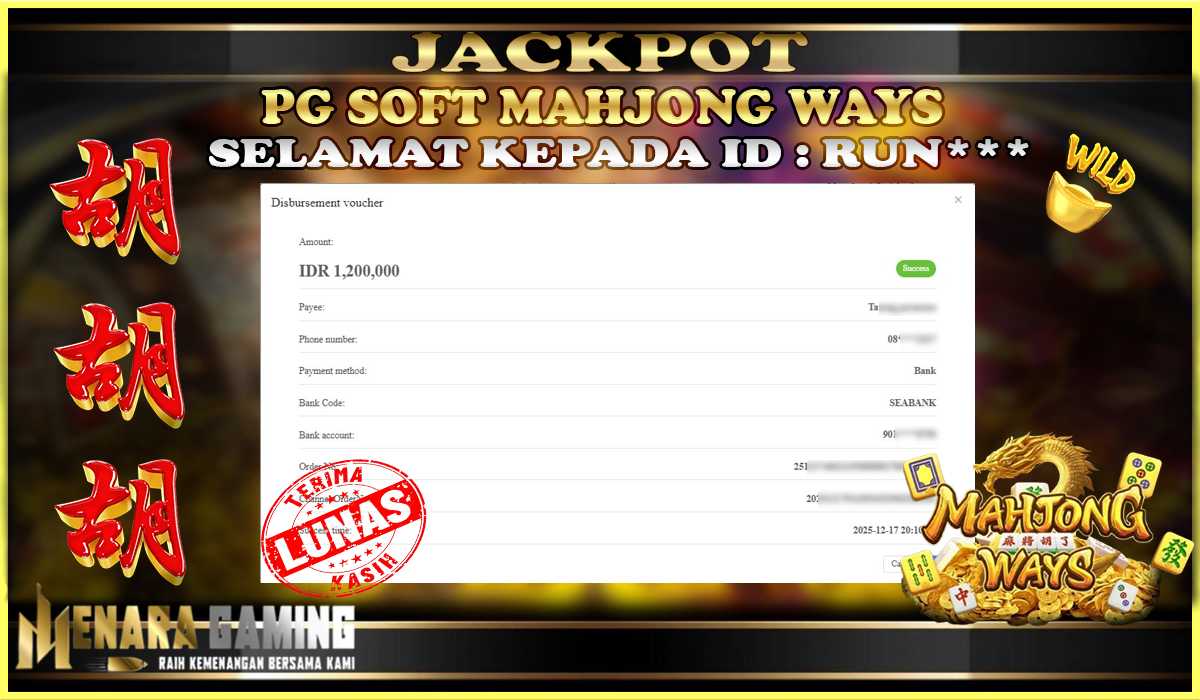 MENARAGAMING JACKPOT PG SOFT MAHJONG WAYS Rp. 1.000.000,- LUNAS