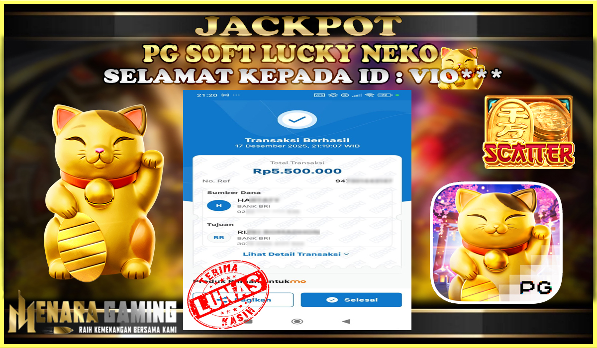 MENARAGAMING JACKPOT PG SOFT LUCKY NEKO Rp. 5.000.000,- LUNAS