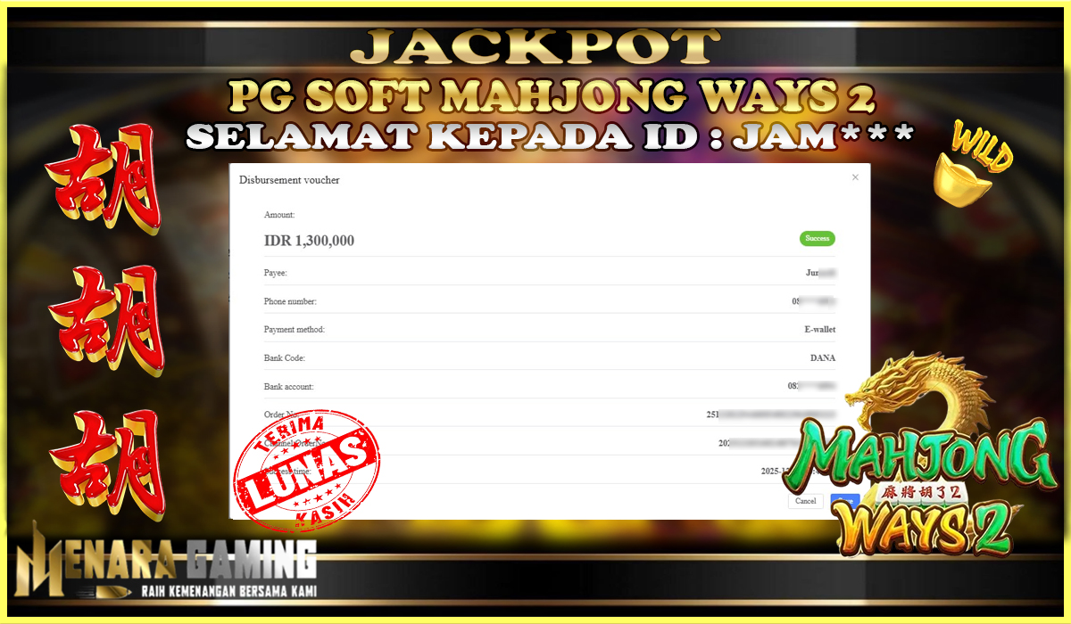 MENARAGAMING JACKPOT PG SOFT MAHJONG WAYS 2 Rp. 1.000.000,- LUNAS