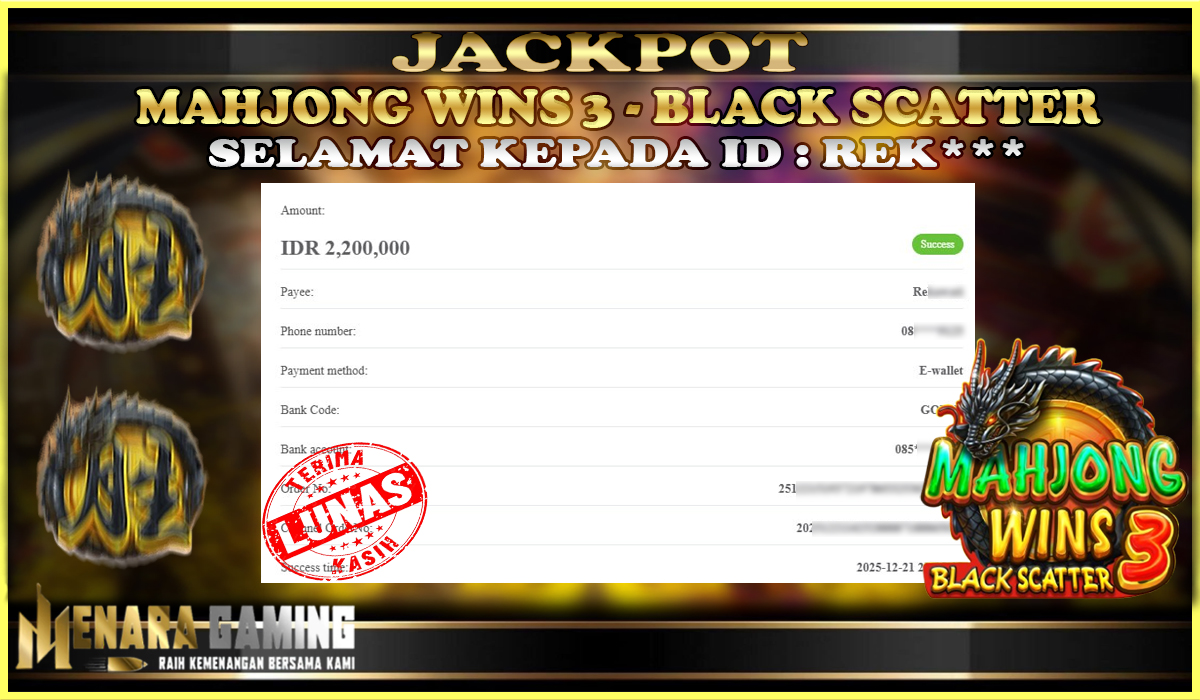 MENARAGAMING JACKPOT PRAGMATIC PLAY MAHJONG WINS 3 - BLACK SCATTER Rp. 2.000.000,- LUNAS