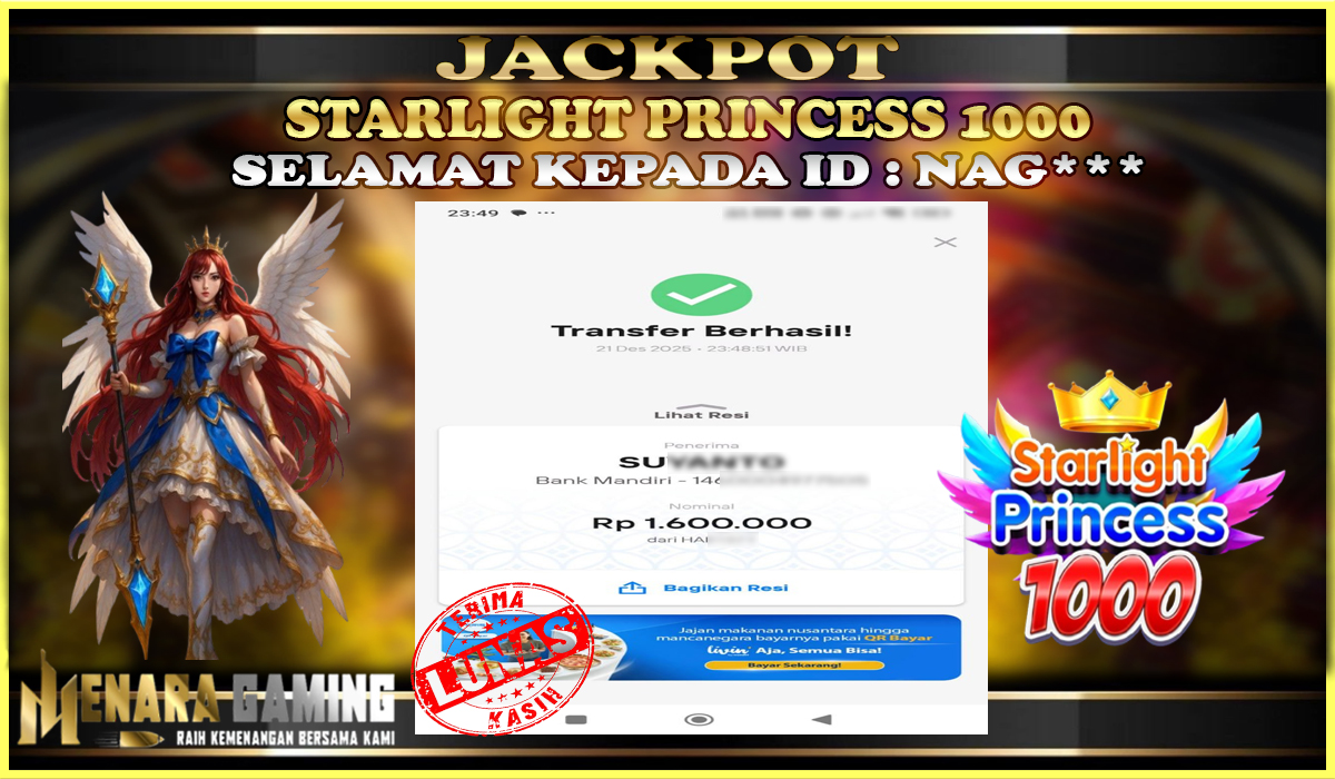 MENARAGAMING JACKPOT PRAGMATIC PLAY STARLIGHT PRINCESS 1000 Rp. 1.000.000,- LUNAS