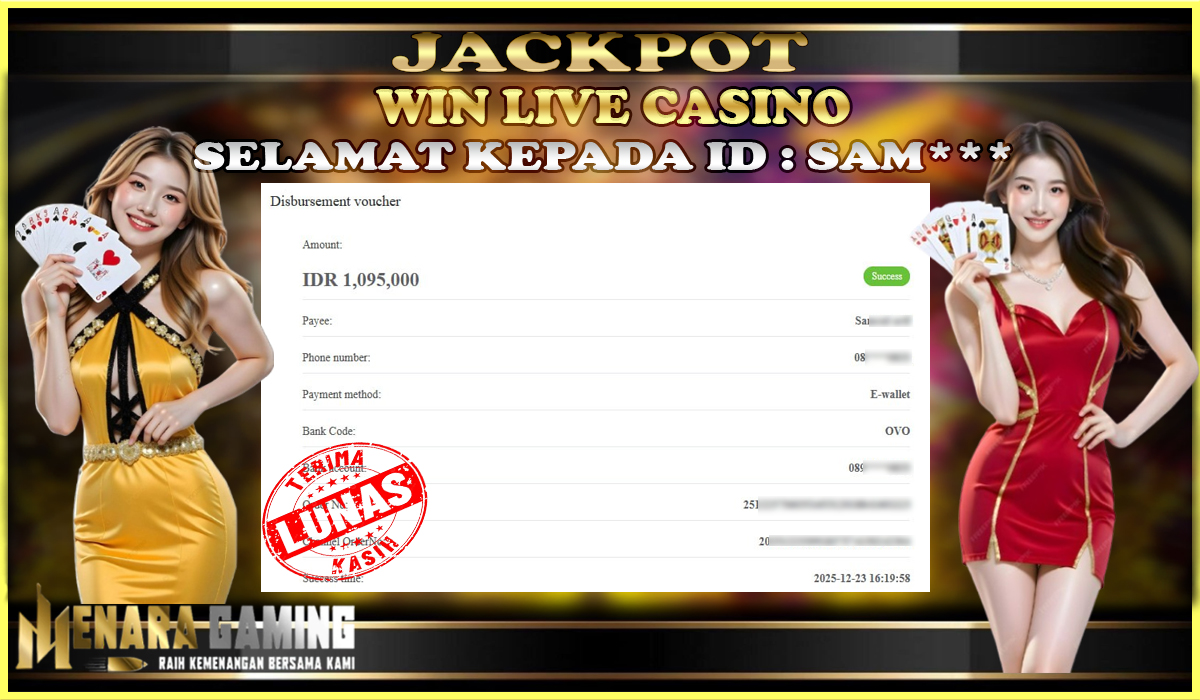 MENARAGAMING JACKPOT LIVE CASINO Rp. 1.000.000,- LUNAS