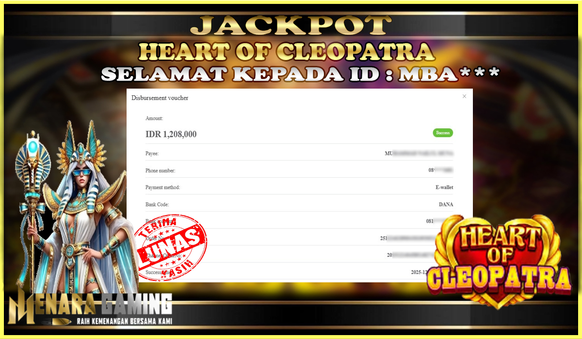 MENARAGAMING JACKPOT PRAGMATIC PLAY HEART OF CLEOPATRA Rp. 1.000.000,- LUNAS