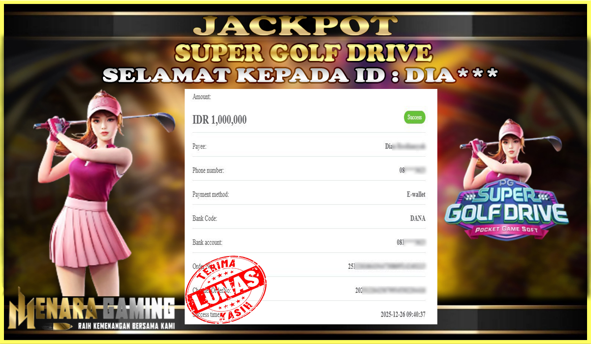 MENARAGAMING JACKPOT PG SOFT SUPER GOLF DRIVE Rp. 1.000.000,- LUNAS