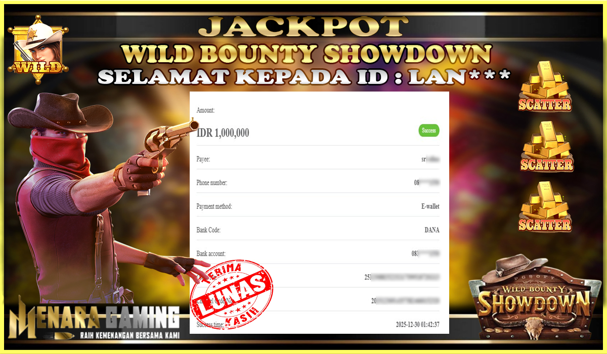 MENARAGAMING JACKPOT PG SOFT WILD BOUNTY SHOWDOWN Rp. 1.000.000,- LUNAS